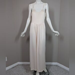 Vintage Pink Nylon Slip Dress Lace Trim Small